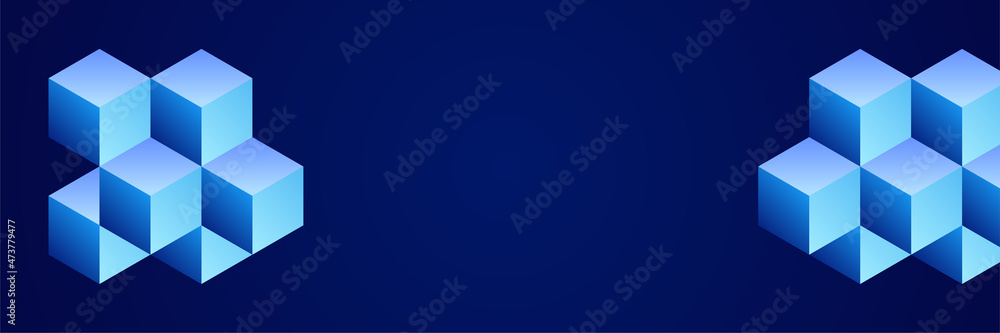 Modern dark blue banner background with 3d cubic abstract shapes Modern dark blue banner background with 3d cubic abstract shapes