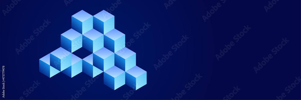 Modern dark blue banner background with 3d cubic abstract shapes Modern dark blue banner background with 3d cubic abstract shapes