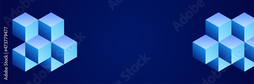 Modern dark blue banner background with 3d cubic abstract shapes