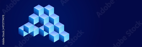 Modern dark blue banner background with 3d cubic abstract shapes