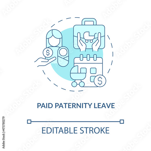 Compensated paternity leave concept icon. Fathers vacation for family reasons abstract idea thin line illustration. Isolated outline drawing. Editable stroke. Roboto-Medium, Myriad Pro-Bold fonts used