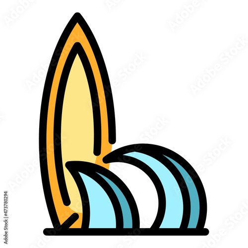 Sup surfing icon. Outline sup surfing vector icon color flat isolated