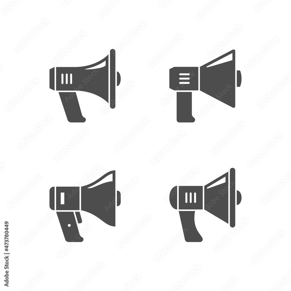 Set glyph icons of megaphone isolated on white Set glyph icons of megaphone isolated on white