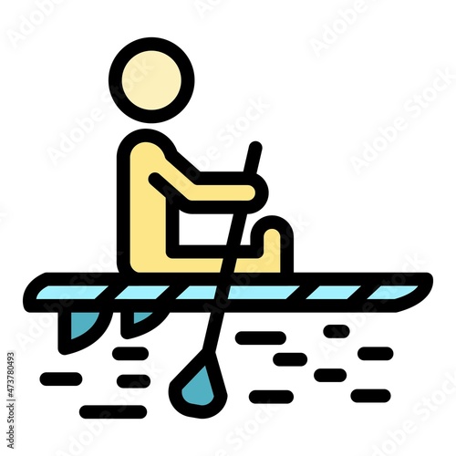 Man sit sup surfing icon. Outline man sit sup surfing vector icon color flat isolated