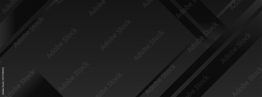 Abstract black background. Minimal long banner template with lines. For ...