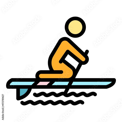 Ocean sup surfing icon. Outline ocean sup surfing vector icon color flat isolated