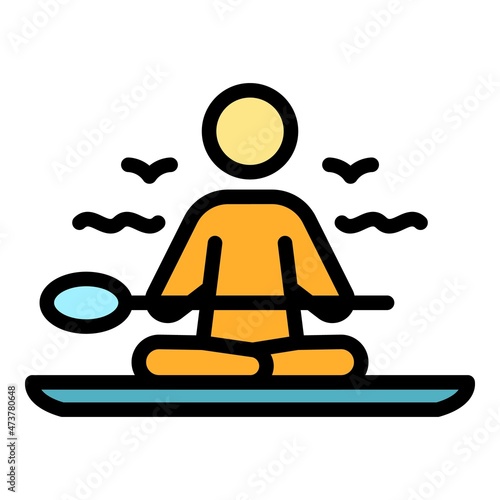 Long sup surfing icon. Outline long sup surfing vector icon color flat isolated