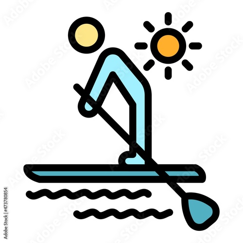 Morning sup surfing icon. Outline morning sup surfing vector icon color flat isolated