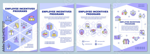 Employee incentives programs brochure template. Booklet print design with linear icons. Vector layouts for presentation, annual reports, advertisement. Arial-Black, Myriad Pro-Regular fonts used