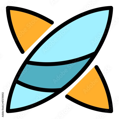 Crossed surfing board icon. Outline crossed surfing board vector icon color flat isolated