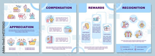 Incentives types brochure template. Staff motivation. Booklet print design with linear icons. Vector layouts for presentation, annual reports, advertisement. Arial-Black, Myriad Pro-Regular fonts used