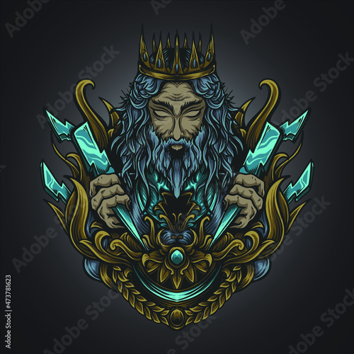 artwork illustration and t shirt design zeus engraving ornament