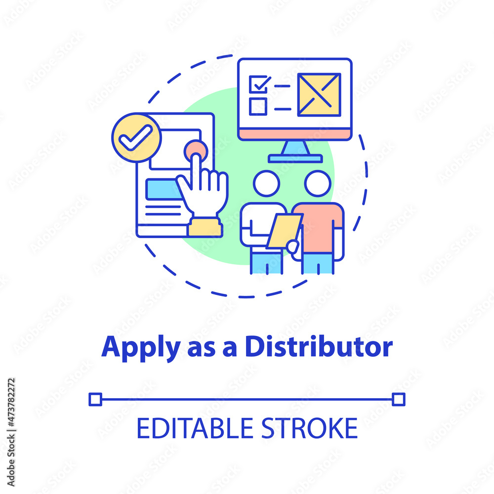 Apply as distributor concept icon. Build partners relationship with suppliers. Start business abstract idea thin line illustration. Vector isolated outline color drawing. Editable stroke