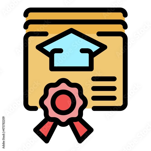 Online graduation diploma icon. Outline online graduation diploma vector icon color flat isolated