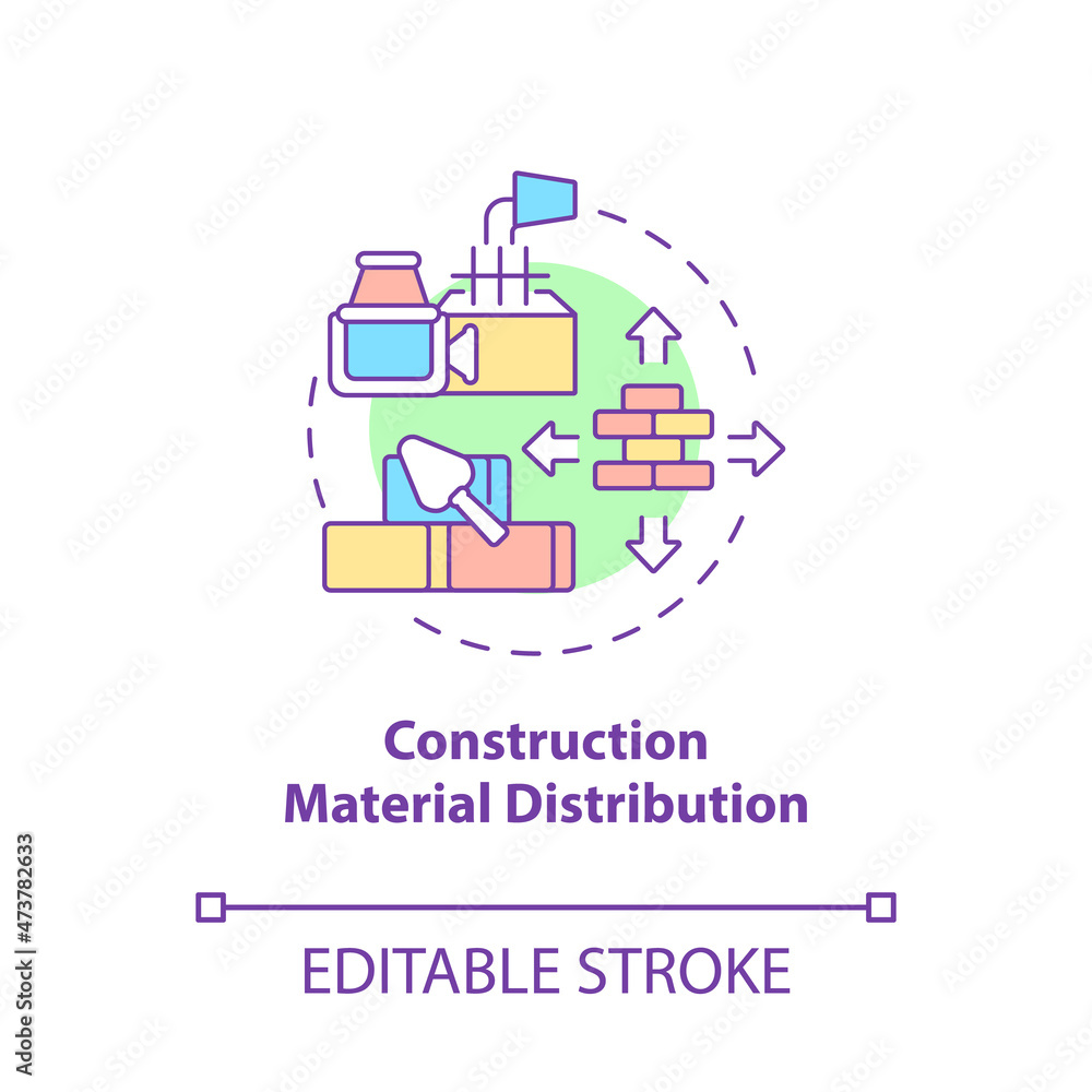 Construction materials distribution concept icon. Wholesale company business. Building supplies trade abstract idea thin line illustration. Vector isolated outline color drawing. Editable stroke Construction materials distribution concept icon. Wholesale company business. Building supplies trade abstract idea thin line illustration. Vector isolated outline color drawing. Editable stroke