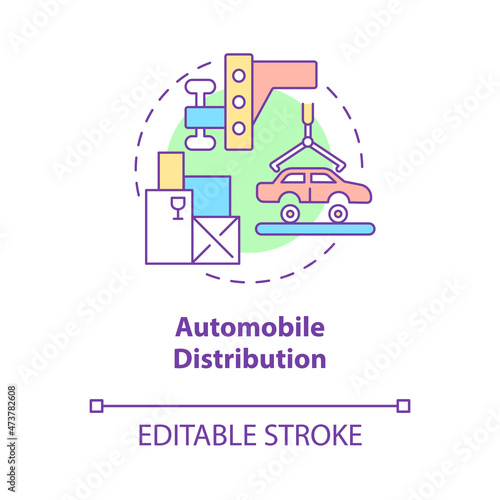 Automobile distribution concept icon. Cars delivery business. Trading company service providing abstract idea thin line illustration. Vector isolated outline color drawing. Editable stroke