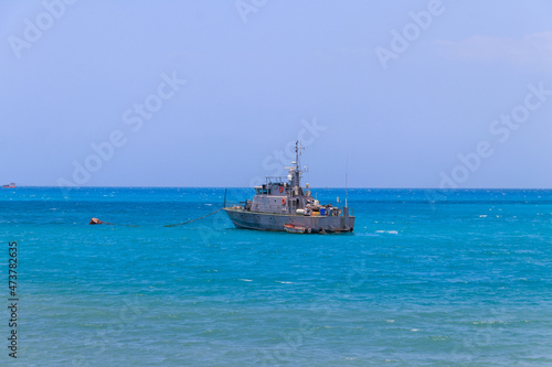 Warship anchored in the Indian ocean near Zanzibar  Tanzania