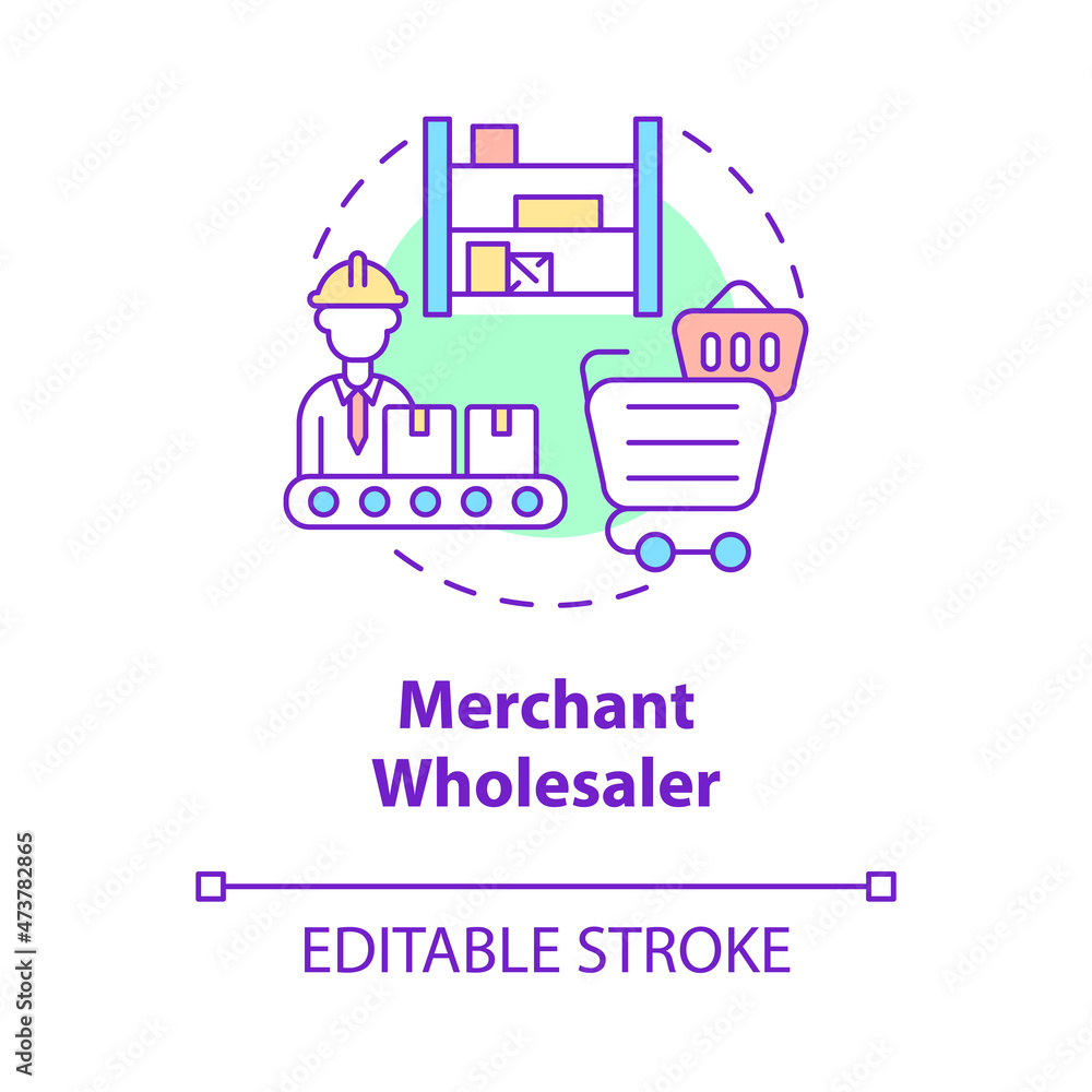 Merchant wholesaler concept icon. Trade and logistics. Distribution company business service abstract idea thin line illustration. Vector isolated outline color drawing. Editable stroke