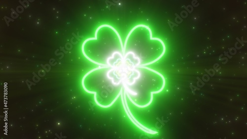 Four Leaf Clover Shape St. Patrick's Day Abstract Neon Lights Tunnel - Abstract Background Texture © IncrediVFX