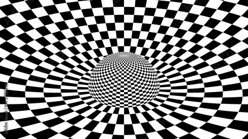 Trippy Checkerboard Black and White Tiles Spherical Optical Illusion - Abstract Background Texture