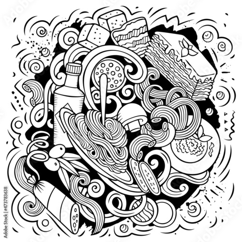 Cartoon vector doodles Italian Food funny illustration