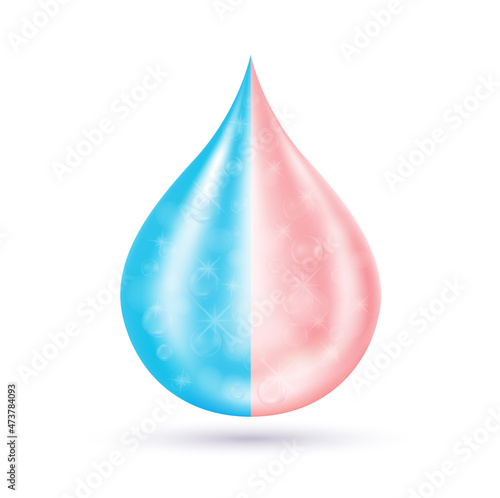 Drop pink Collagen solution Serum and blue Moisturizing. On white background. Hyaluronic acid skin care ad. 3D Realistic Vector EPS10.