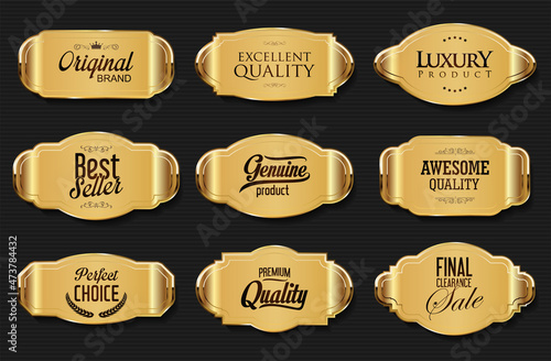 Decorative vintage gold and white frame and retro badge old ornate labels collection