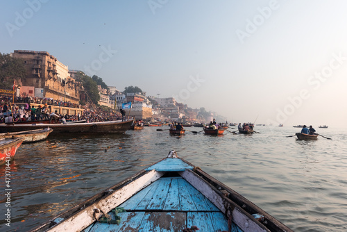 Sunrise boat cruise on the river Ganges by memorable India Varanasi Ghat