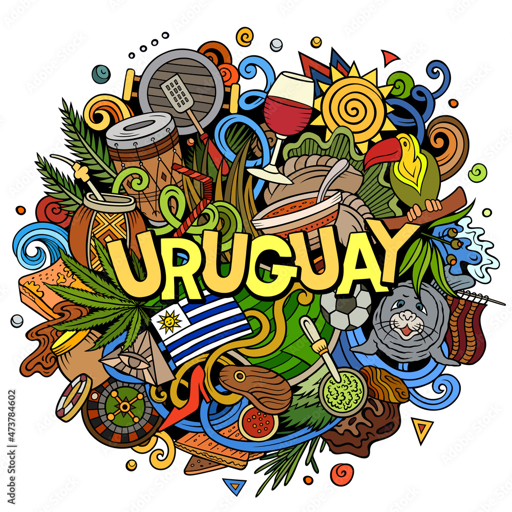 Uruguay hand drawn cartoon doodle illustration. Funny local design.