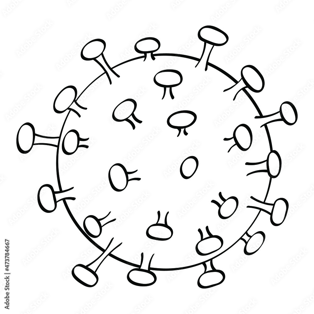 Vector sketch of covid-19 isolated on white background. Hand drawn virus icon. Doodle medical illustration.