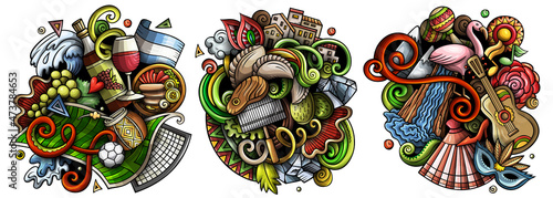Argentina cartoon vector doodle designs set.