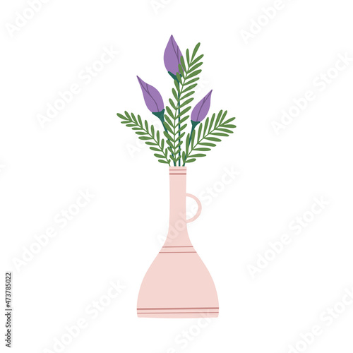 Beautiful blooming composition with leaves and stem isolated on white. Flowering plants and herbs.