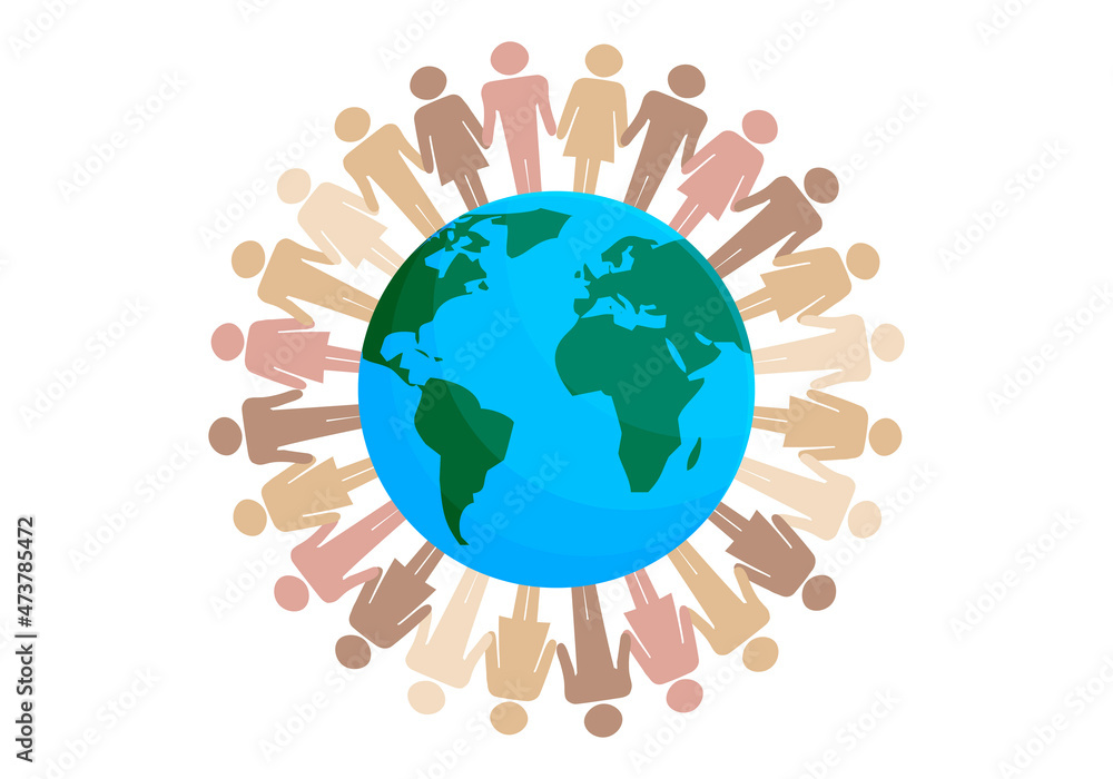 Personas de diferentes etnias unidas alrededor de la tierra.