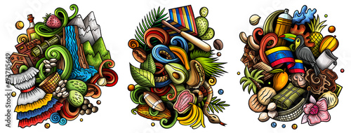 Venezuela cartoon vector doodle designs set.