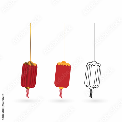 Chinese lanterns. asian new year red lamps festival chinatown traditional realistic element vector set