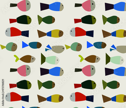 Vector seamless pattern with cute fish
