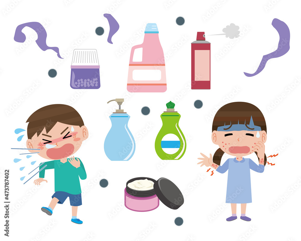 化学物質過敏症のイメージイラスト 化学物質過敏症のイメージイラスト