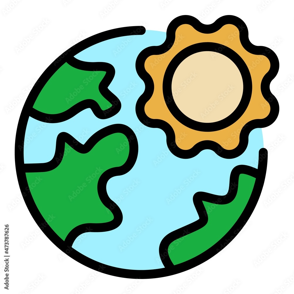 Sun over planet icon. Outline sun over planet vector icon color flat isolated Sun over planet icon. Outline sun over planet vector icon color flat isolated