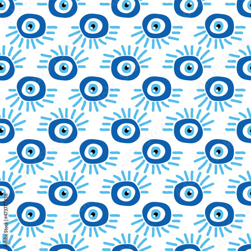 Seamless pattern with Turkish evil eye bead. Good luck. Turkish tile. Oriental ottoman design