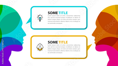 Face to face. Two creative minds talking. Infographic template. Vector