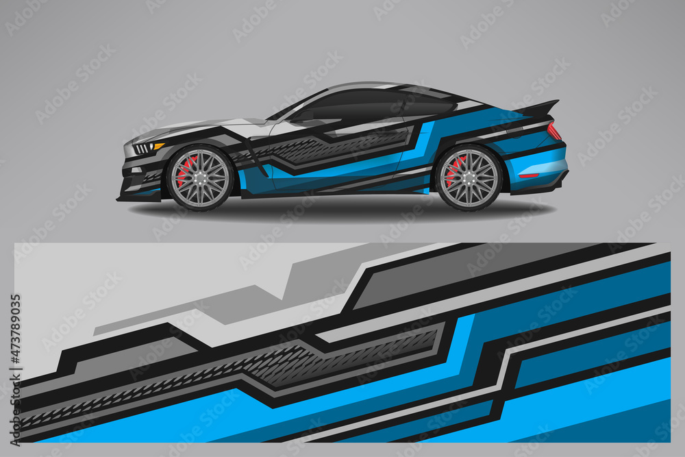 Car wrap design race livery vehicle vector. Graphic stripe racing background kit designs for vehicle, race car, rally, adventure and livery Car wrap design race livery vehicle vector. Graphic stripe racing background kit designs for vehicle, race car, rally, adventure and livery