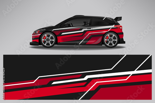 Car wrap design race livery vehicle vector. Graphic stripe racing background kit designs for vehicle  race car  rally  adventure and livery