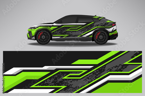 Car wrap design race livery vehicle vector. Graphic stripe racing background kit designs for vehicle, race car, rally, adventure and livery