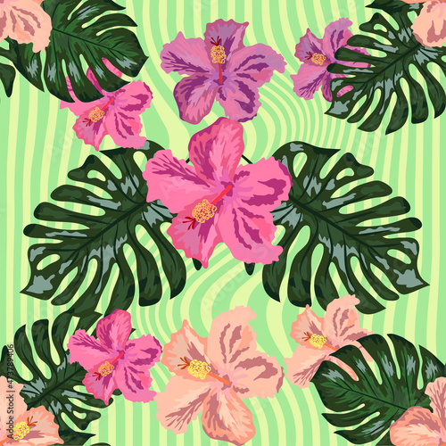 Floral exotic tropical seamless pattern tropic hawaiian wallpaper. Botanical print. Modern floral background. © MichiruKayo