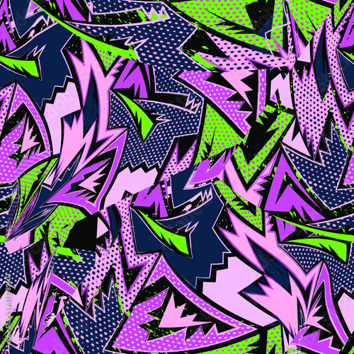 Seamless abstract urban pattern with curved colorul geometry shapes