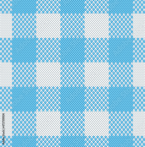 Gingham knitted texture fabric seamless pattern for picnic or tablecloth blue vichy check plaid vector illustration