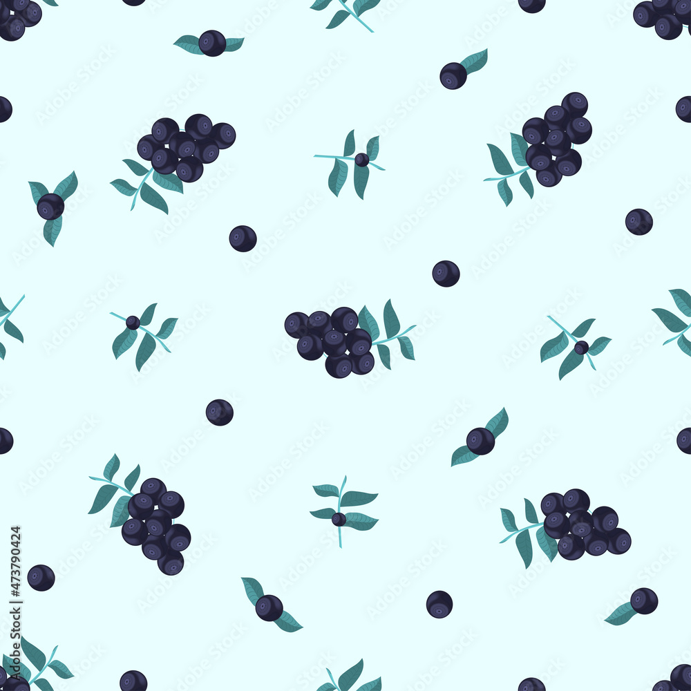Seamless pattern of blueberry and leaves. flat vector illustration. Seamless pattern of blueberry and leaves. flat vector illustration.