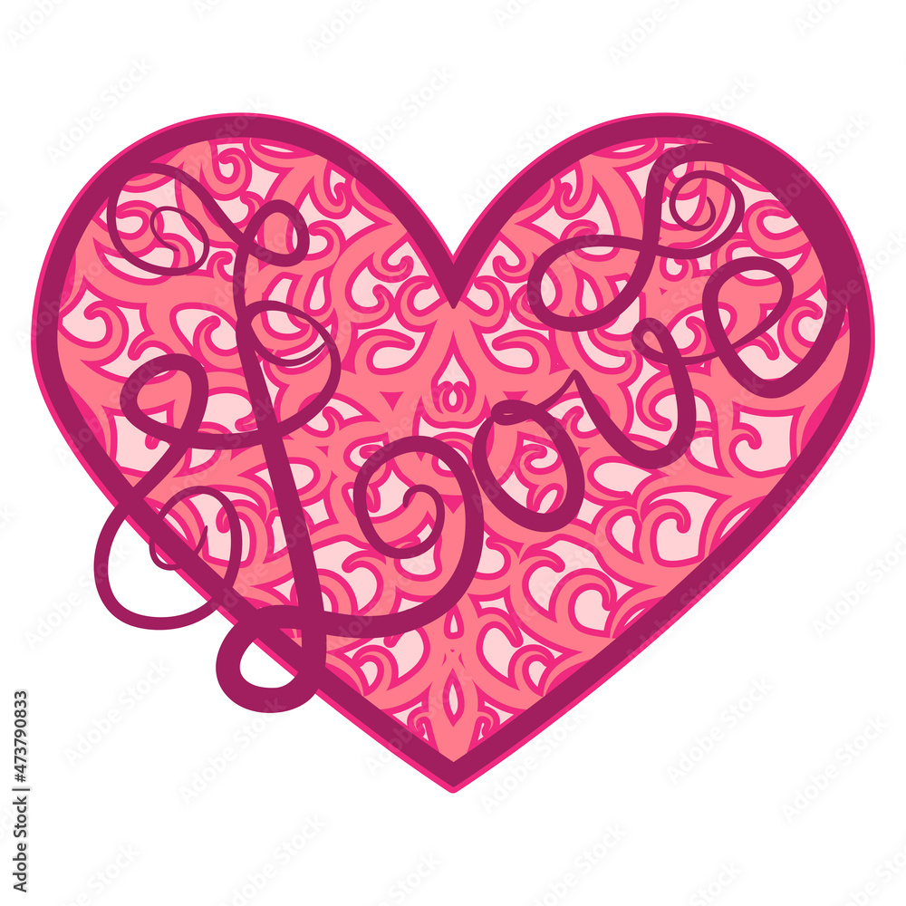 Abstract ornamental heart shaped 3d. Cutout lacy ornate heart. Valentine's day greeting card. Laser cutting design