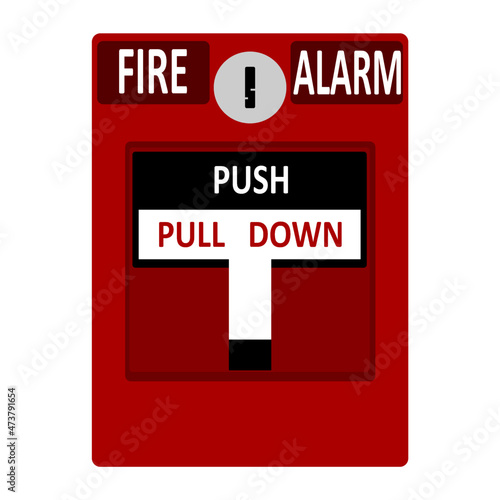 Red icon sign board for fire extinguisher. Alarm box symbol or label.
