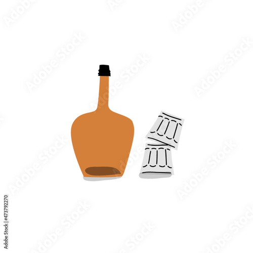 Vector illustration of alcohol bottle and 2 glasses. 